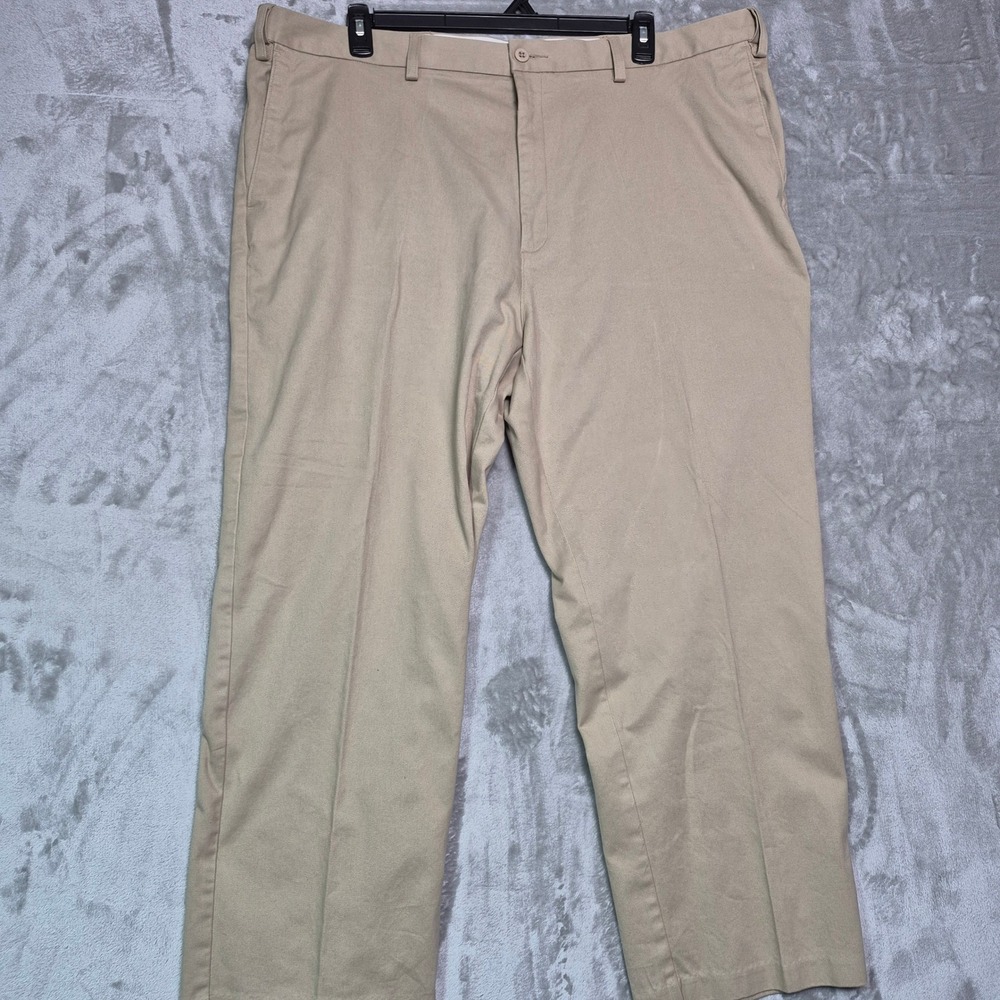 Architect Mens Khaki Chino Pants Tan Flat Front Stretch Dress Slacks 46x29